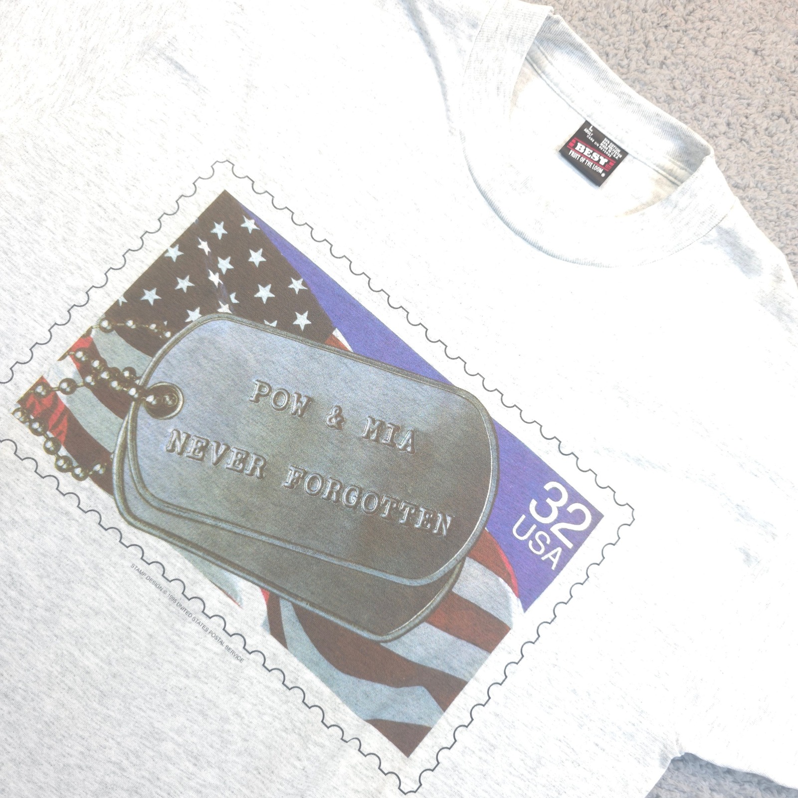 Vtg Best Fruit Of The Loom Pow Mia Never Forgotten Graphic T-Shirt Large